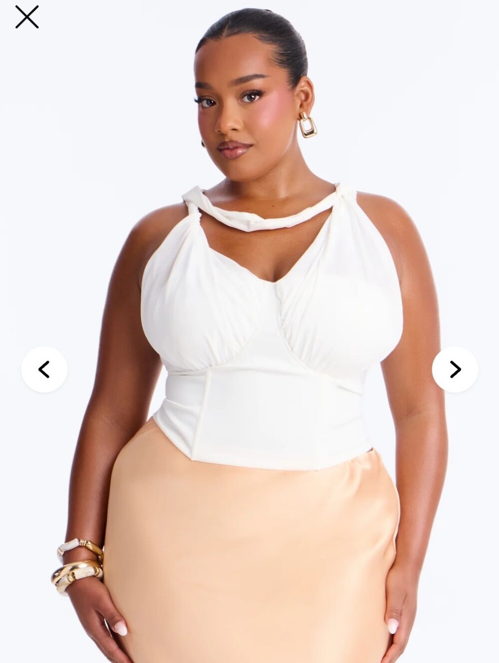 Fashion Nova White Twist-Strap Corset Cami